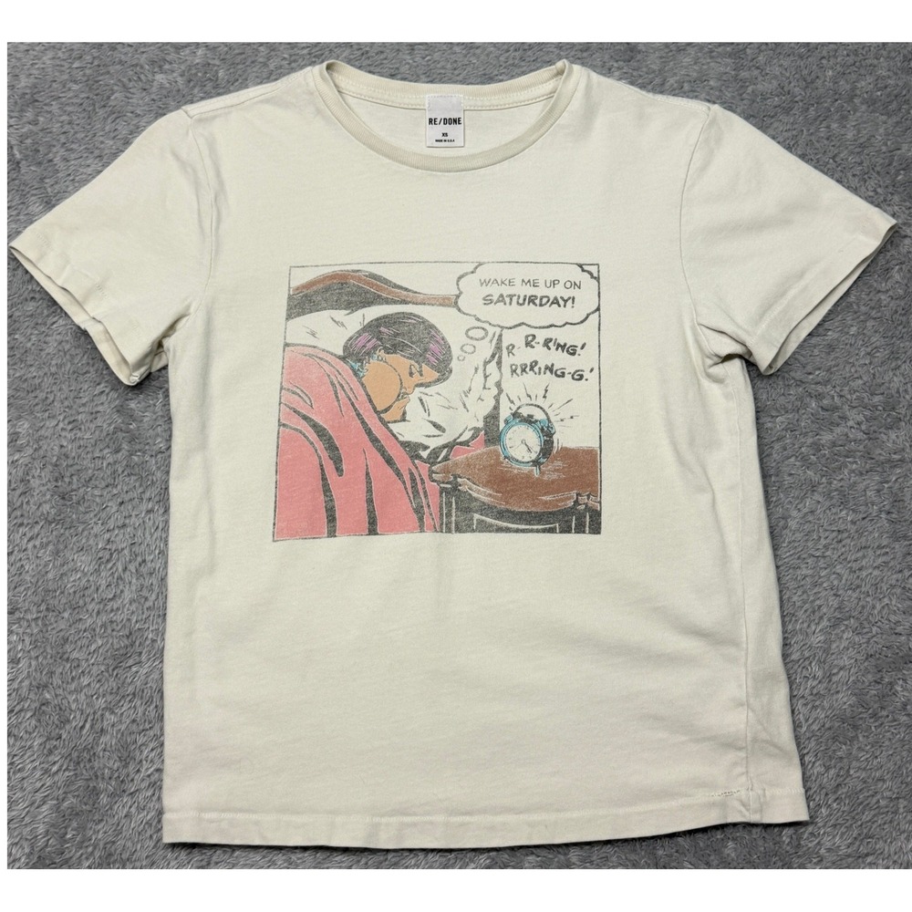 RE/DONE T Shirt Women XS Vintage White Wake Me Up On Saturday Graphic Cotton USA